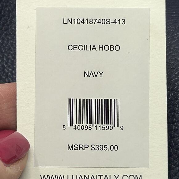 Luana Italy Leather Bucket Hobo Bag Navy Blue Leather Silver Tone Hardware New - Picture 8 of 13